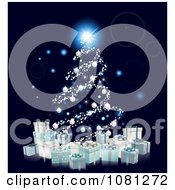 Poster, Art Print Of Christmas Tree Of Glowing Orbs And 3d Silver Baubles Over Gift Boxes