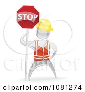 Poster, Art Print Of 3d Silver Road Construction Worker Holding A Stop Sign