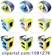 Clipart Set Of 3d Cubes And Glasses Logos Royalty Free Vector Illustration