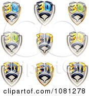 Clipart Set Of 3d Shields And Glasses Logos Royalty Free Vector Illustration