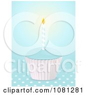 Clipart 3d Blue Birthday Cupcake And Candle With Polka Dots Royalty Free Vector Illustration