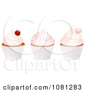 Poster, Art Print Of 3d Frosted Cupcakes With A Cherry Sprinkles And Heart