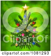 Poster, Art Print Of 3d Miniature Christmas Tree With Colorful Baubles Over Green