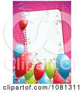 Poster, Art Print Of 3d Birthday Party Balloons And Ribbons Around A Blank Page Over Pink