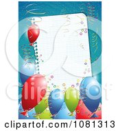 Poster, Art Print Of 3d Birthday Party Balloons And Ribbons Around A Blank Page Over Blue