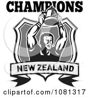 Poster, Art Print Of New Zealand Champions Rugby Player And Trophy Shield