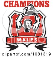 Clipart Whales Champions Rugby Player And Trophy Shield Royalty Free Vector Illustration
