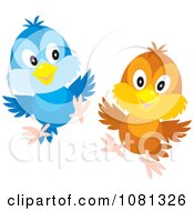 Clipart Brown And Blue Birds Flying Royalty Free Illustration