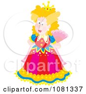 Clipart Blond Queen Holding A Hand Fan Royalty Free Vector Illustration