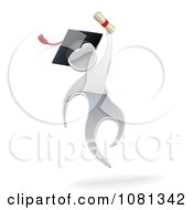 Clipart 3d Silver Graduate Jumping With A Diploma Royalty Free Vector Illustration