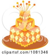 Poster, Art Print Of Three Tiered Orange And Yellow Square Fondant Cake With Pins