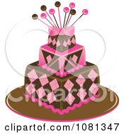Poster, Art Print Of Three Tiered Pink And Brown Square Fondant Cake With Pins