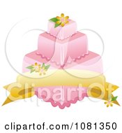 Three Tiered Pink Square Fondant Cake With A Banner And Yellow Flowers