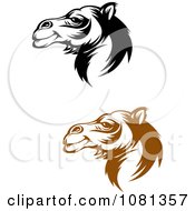 Clipart Brown And Black And White Camel Face Profiles Royalty Free Vector Illustration