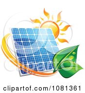 Poster, Art Print Of Sun Above A Solar Panel With A Green Leaf Circle 4