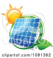Poster, Art Print Of Sun Above A Solar Panel With A Green Leaf Circle 2