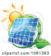 Poster, Art Print Of Sun Above A Solar Panel With A Green Leaf Circle 1