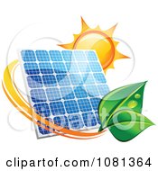 Poster, Art Print Of Sun Above A Solar Panel With A Green Leaf Circle 3
