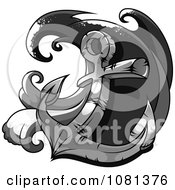 Clipart Grayscale Heavy Nautical Anchor And Wave Royalty Free Vector Illustration