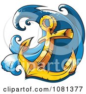 Gold Heavy Nautical Anchor And Wave