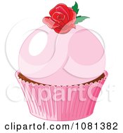 Poster, Art Print Of Pink Cupcake Garnished With A Red Rose