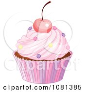 Poster, Art Print Of Pink Cupcake Garnished With A Cherry And Sprinkles