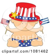 Poster, Art Print Of Patriotic Baby Holding American And Cuban Flags