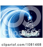 Poster, Art Print Of Shining Christmas Tree Star With Gifts On Blue