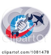 Poster, Art Print Of Globe Fist Airplane And Spanner Wrench Logo