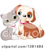 Poster, Art Print Of Cute Gray Kitten And Puppy Cuddling