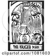 Clipart Black And White Woodcut Styled The Hanged Man Tarot Card Royalty Free Vector Illustration by xunantunich