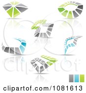 3d Abstract Blue Green And Gray Abstract Logo Icons With Reflections