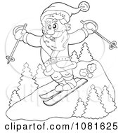 Poster, Art Print Of Outlined Santa Catching Air On Skis