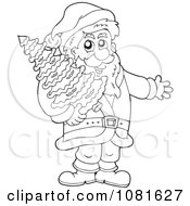 Poster, Art Print Of Outlined Santa Carrying A Christmas Tree