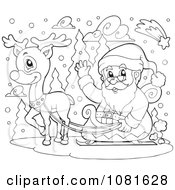 Poster, Art Print Of Outlined Santa And Reindeer In The Snow