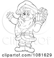 Poster, Art Print Of Outlined Santa Holding A Gift