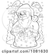 Poster, Art Print Of Outlined Santa With Gifts In The Snow