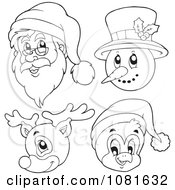 Poster, Art Print Of Outlined Santa Snowman Reindeer And Penguin Faces