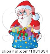 Clipart Santa Putting Gifts In A Starry Sack Royalty Free Vector Illustration