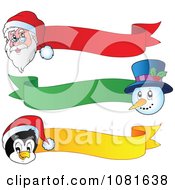 Poster, Art Print Of Santa Snowman And Penguin Christmas Ribbon Banners