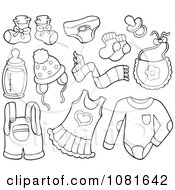 Poster, Art Print Of Outlined Baby Clothes And Items