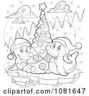 Clipart Outlined Seals Around A Christmas Tree Royalty Free Vector Illustration