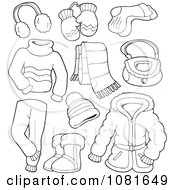 Poster, Art Print Of Outlined Winter Clothing And Accessories