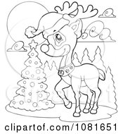 Poster, Art Print Of Outlined Christmas Reindeer By A Tree