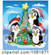 Clipart Penguins Decorating A Christmas Tree Royalty Free Vector Illustration