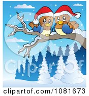Poster, Art Print Of Christmas Love Birds On A Winter Branch