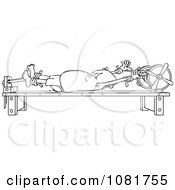 Clipart Outlined Man Stretched Out On A Rack Royalty Free Vector Illustration