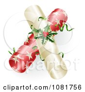 Poster, Art Print Of 3d Red And White Christmas Crackers With Holly