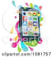 Poster, Art Print Of 3d Cell Phone With Apps And Splashes