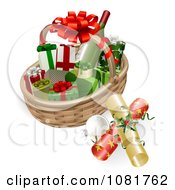 Poster, Art Print Of 3d Basket With Wine Crackers Baubles And Christmas Gifts
